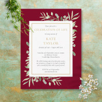 Funeral Celebration of Life Burgundy Invitation