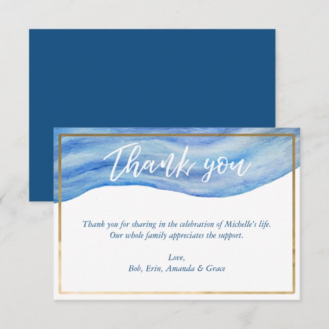 Funeral, Celebration of Life Thank You Card, Ocean Card (Front/Back)