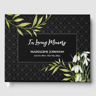Funeral Classic Elegant Snowdrops Laurel Damask Guest Book