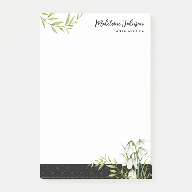 Funeral Classic Elegant Snowdrops Laurel Damask Post-it Notes (Front)
