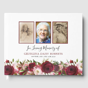 Funeral Condolence 3 Photo Memorial Floral Guest Book