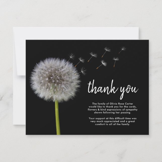 Funeral Dandelion Thank You | Bereavement Wishes Card (Front)