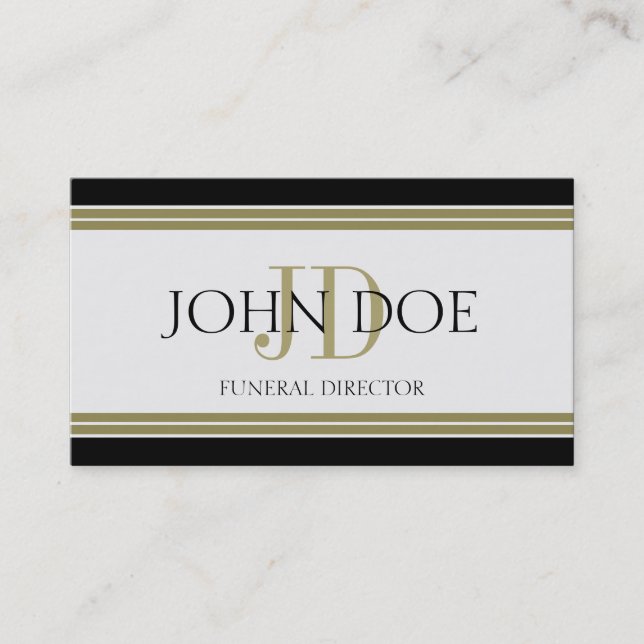 Funeral Director Black Gold Stripes Business Card (Front)