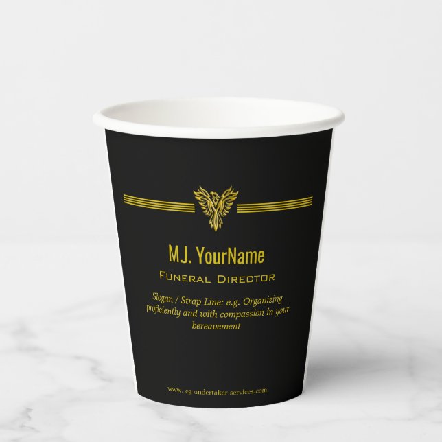 Funeral Director gold stripes and rising phoenix Paper Cups (Front)
