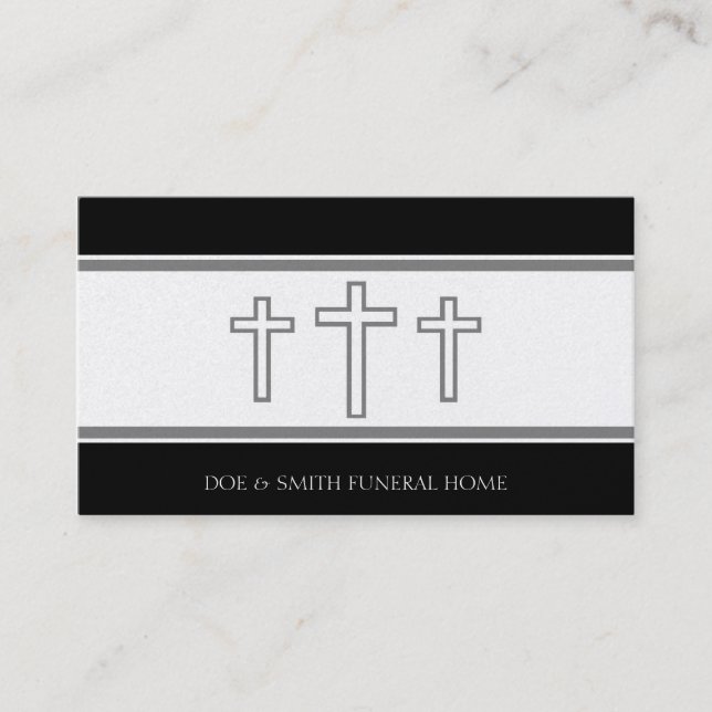 Funeral Director Grey Crosses Crucifixes Platinum Business Card (Front)