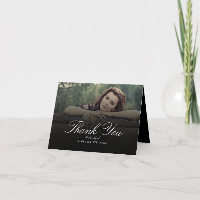 Funeral Elegant Black Thank You Photo (Front)