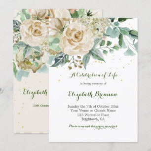 Funeral Elegant Rose Floral Green Foliage Invitation