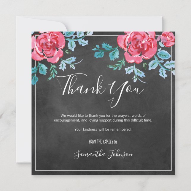 Funeral Family Thank You Watercolor Roses Photo (Front)