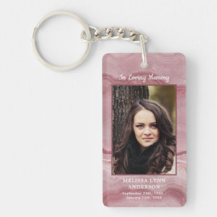 Funeral Favour Rose Quartz Photo Memorial Prayer Keychain
