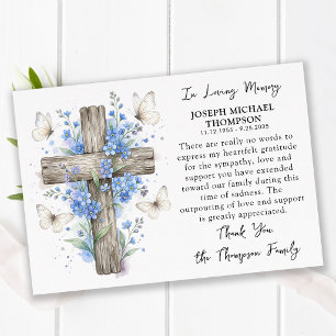 Funeral Floral Butterflies Cross Memorial Sympathy Thank You Card