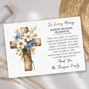 Funeral Floral Cross Memorial Modern Sympathy Thank You Card
