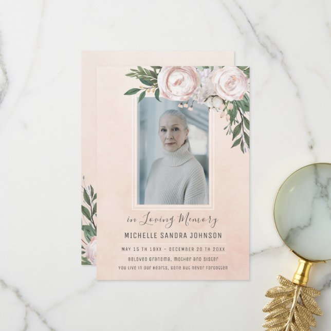 Funeral Floral Pink Photo Memorial Program (Front/Back In Situ)
