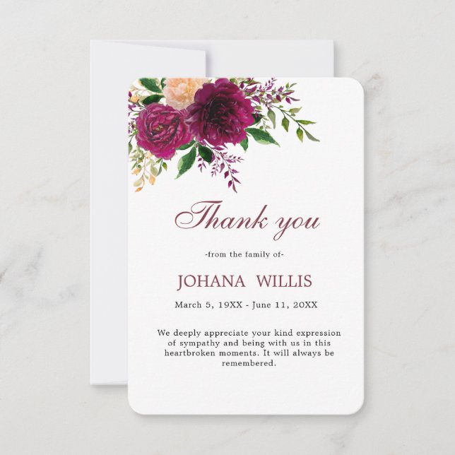  Funeral Floral Purple Memorial Thank You Card (Front)