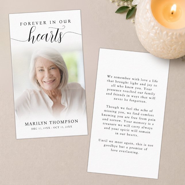 Funeral Forever Hearts Script Photo Prayer Card (Creator Uploaded)