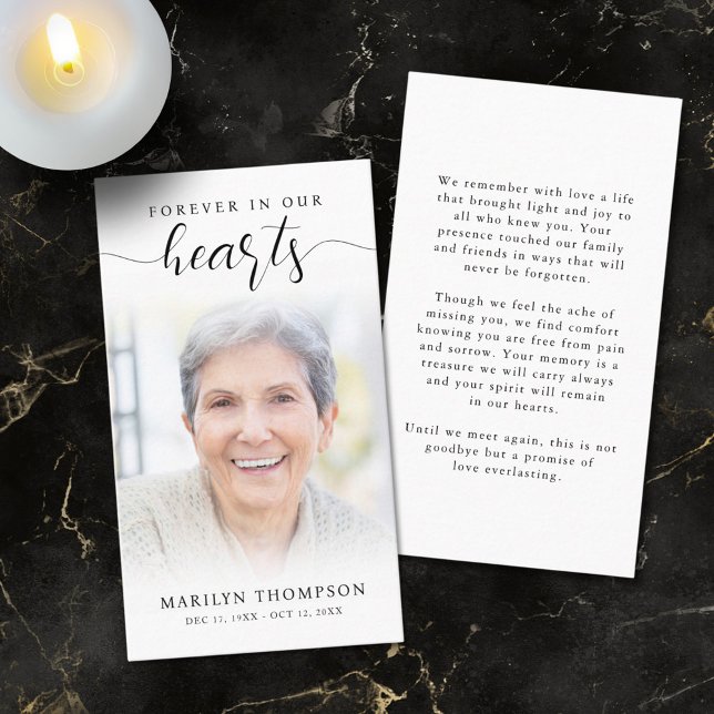 Funeral Forever Hearts Script Photo Prayer Card (Creator Uploaded)