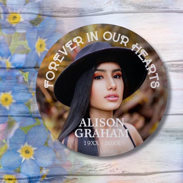 Funeral Forever In Our Hearts Custom Photo Button (Creator Uploaded)