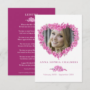 Funeral forget-me-not pink flower heart poem enclo enclosure card
