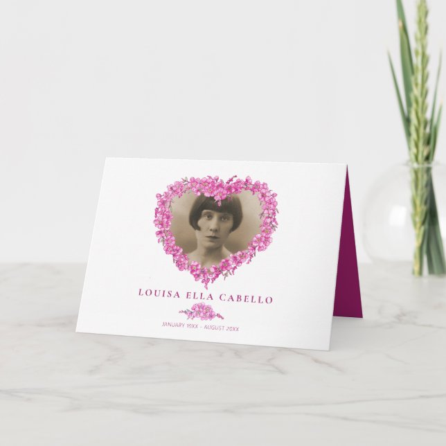 Funeral forget-me-not pink flower heart poem thank you card (Front)