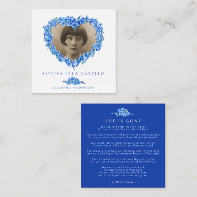 Funeral forget-me-nots she is gone poem blue card (Front/Back)