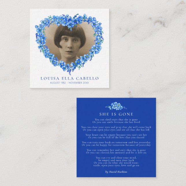 Funeral forget-me-nots she is gone poem blue note  card (Front/Back)