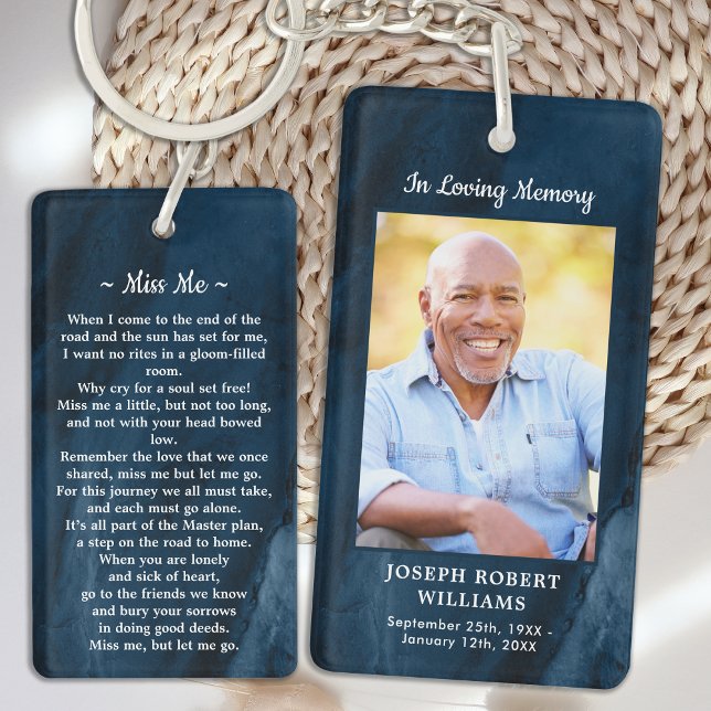 Funeral Gift Blue Marble Photo Memorial Prayer Keychain (Creator Uploaded)