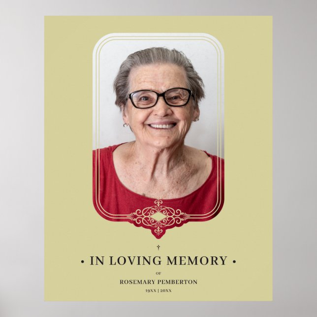 Funeral Golden Effect Ornamental Flourish Photo Poster (Front)