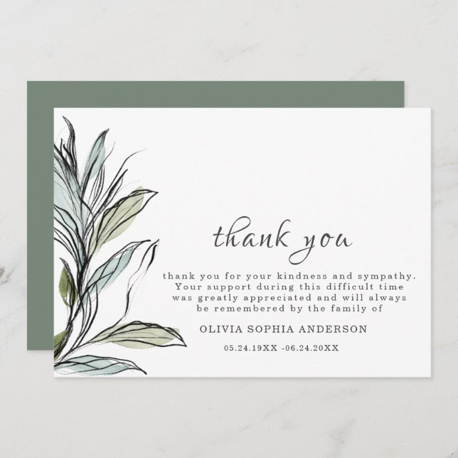 Funeral Graphic  Botanical Elegant Card (Front/Back)