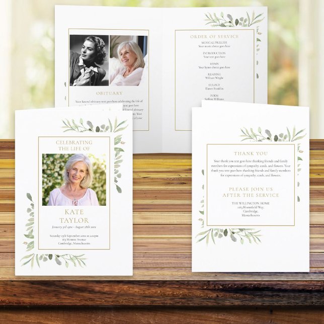 Funeral Greenery Memorial Order Of Service Folded Program (Creator Uploaded)