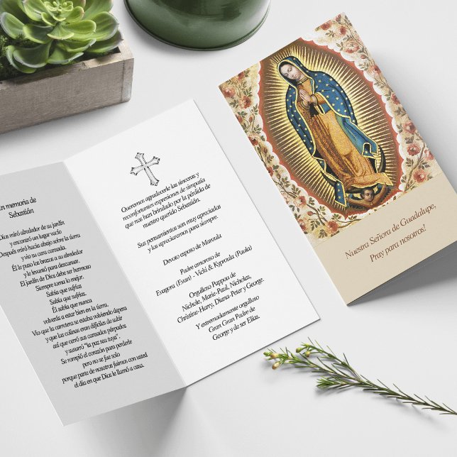 Funeral Guadalupe Spanish Prayer Sympathy Cards (catholic, religious, celebration of life, in loving memory of, prayer cards for bereavement)