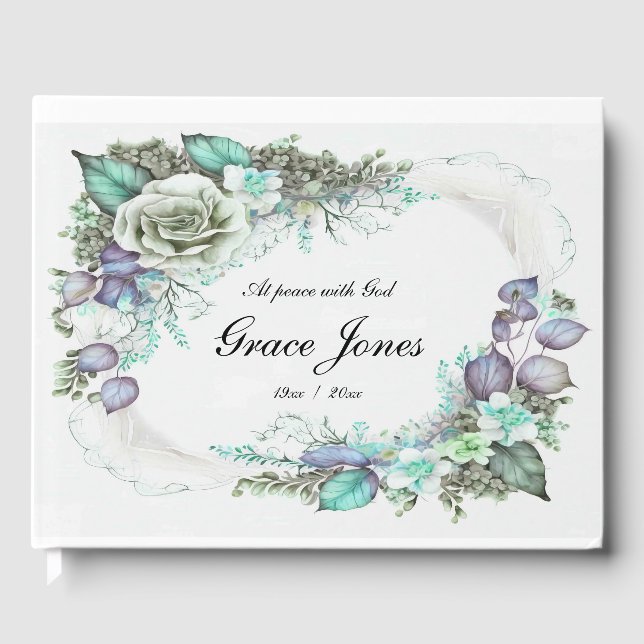 Funeral Guest Book Floral on white Customizable (Front)