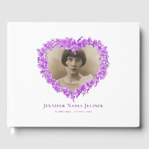 Funeral guest book forget-me-nots flowers purple