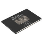Funeral guest book in our hearts black white text