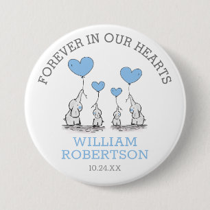 Funeral In Loving Memory   Blue Hearts Elephants 3 Inch Round Button