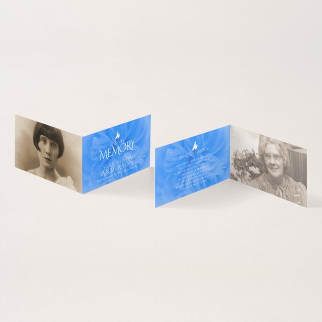 Funeral in loving memory blue rose prayer cards (Inside and Outside)