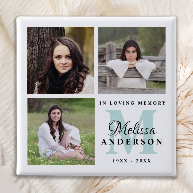 Funeral In Loving Memory Monogram Unique Photo 2 Inch Square Button (Creator Uploaded)