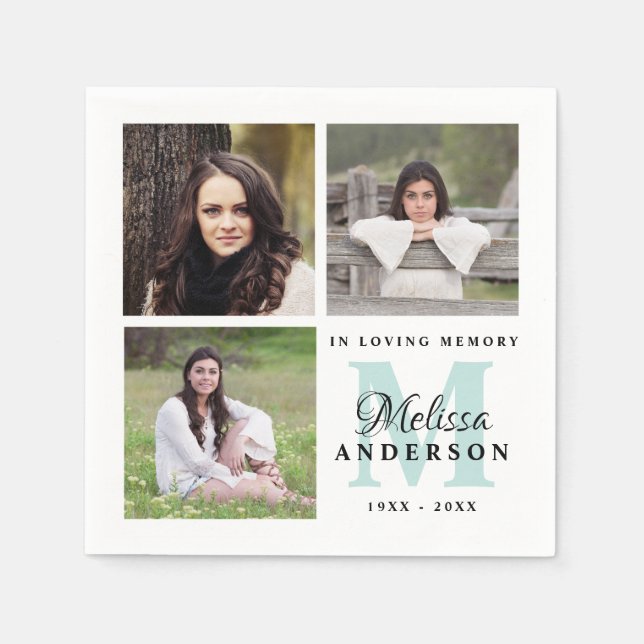 Funeral In Loving Memory Monogram Unique Photo Napkin (Front)