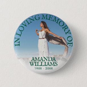 Funeral In Loving Memory Photo Dark Green 2 Inch Round Button