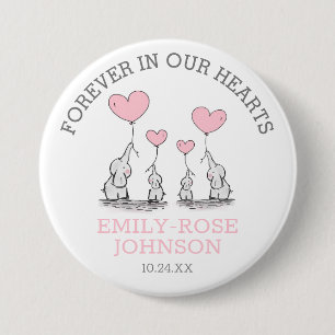 Funeral In Loving Memory   Pink Hearts Elephants 3 Inch Round Button