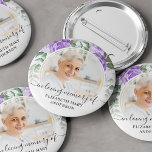 Funeral In Loving Memory Purple Floral Photo 2 Inch Round Button<br><div class="desc">The perfect button for friends and family to wear at a funeral with an image of your loved one and the words "in loving memory" and their name. The design features a purple watercolor floral design.</div>