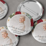 Funeral In Loving Memory Red Roses Floral Photo 2 Inch Round Button<br><div class="desc">The perfect button for friends and family to wear at a funeral with an image of your loved one and the words "in loving memory" and their name. The design features a red and white roses watercolor floral design.</div>