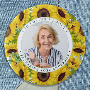 Funeral In Loving Memory Sunflower Photo Memorial  3 Inch Round Button