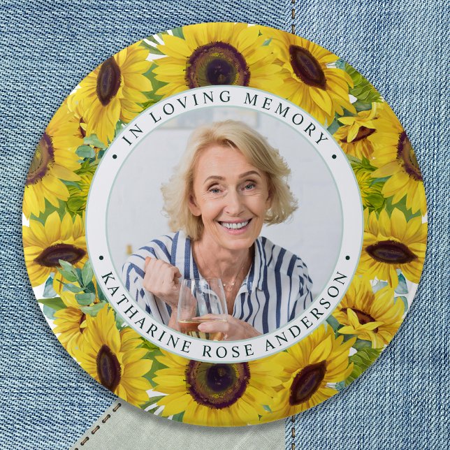 Funeral In Loving Memory Sunflower Photo Memorial  3 Inch Round Button (Creator Uploaded)