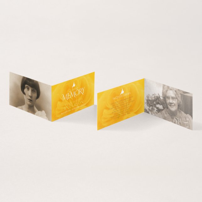 Funeral in loving memory yellow rose poem card (Inside and Outside)