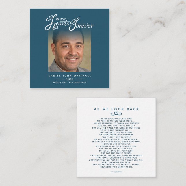 Funeral in our hearts As we look back poem blue Card (Front/Back)