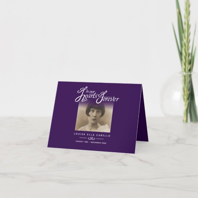 Funeral in our hearts forever purple poem card (Front)