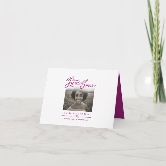 Funeral in our hearts forever purple poem card (Front)