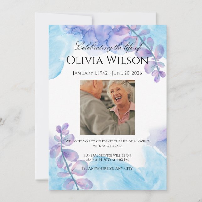 Funeral Invitation Template – Blue & Purple (Devant)