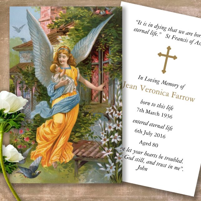 Funeral Loss Angel Dear Prayer Sympathy Card (catholic, religious, celebration of life, in loving memory of, prayer cards for bereavement)