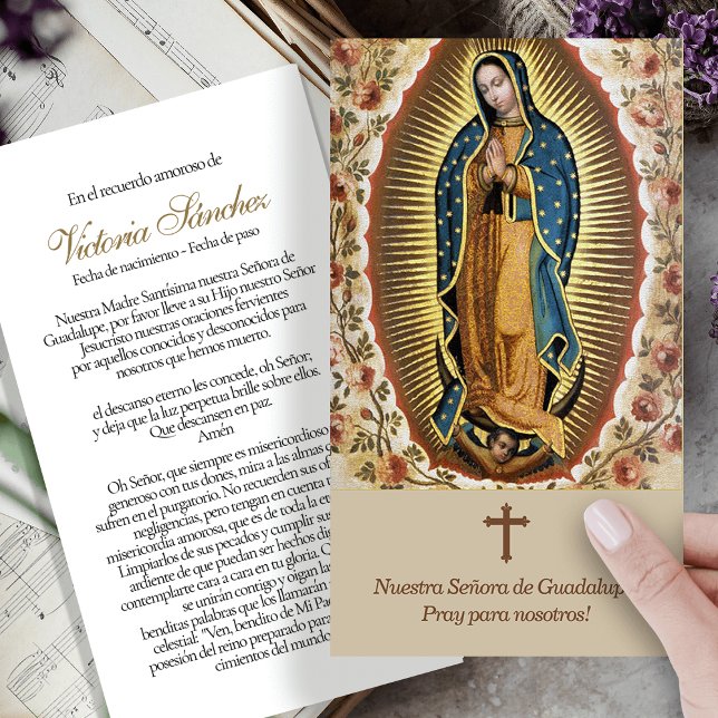 Funeral Loss Guadalupe Prayer Sympathy Cards (catholic, religious, celebration of life, in loving memory of, prayer cards for bereavement)