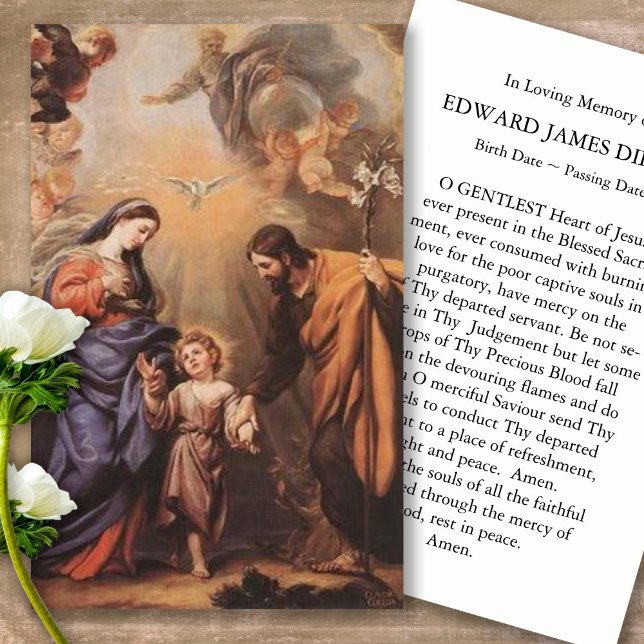 Funeral Loss Holy Family Prayer Sympathy Cards (catholic, religious, celebration of life, in loving memory of, prayer cards for bereavement)